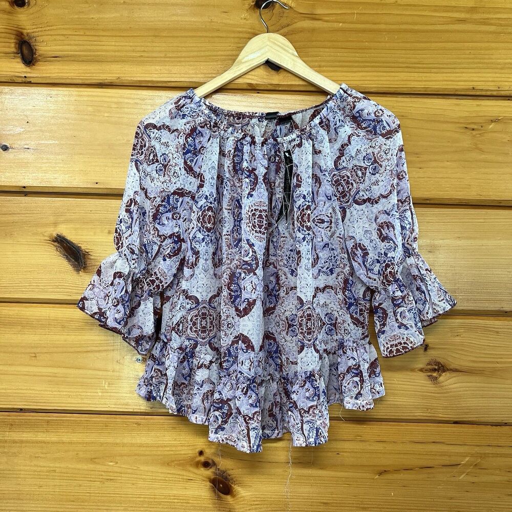 SOFT Peasant Blouse Boho Hippie Petticoat Alley Ruffle Top Multicolor SZ S NWT